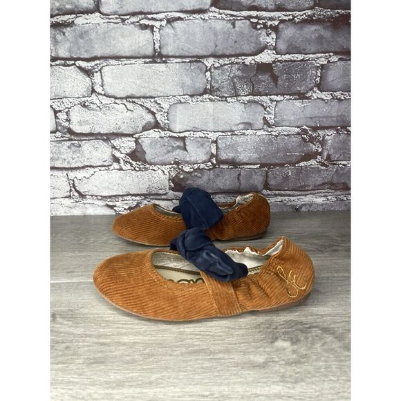 Sam Edelman Felicity Mustard Navy Bow Ballet Flats Shoes Big Kids Sz 3M US/34EU - Picture 1 of 16